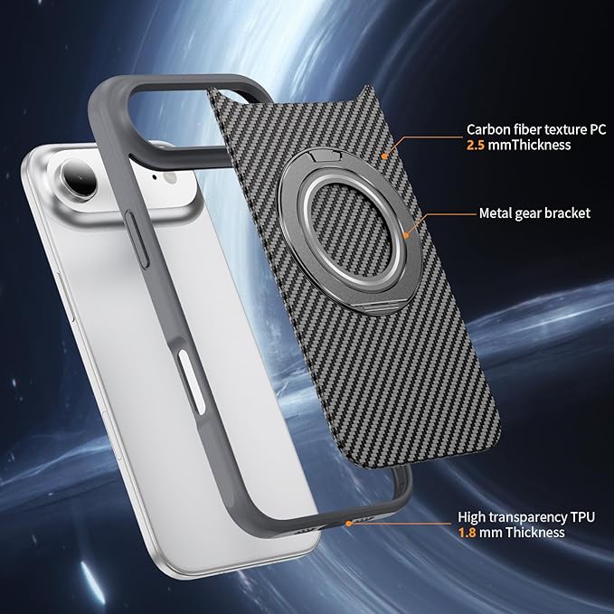 Mag-Stand Carbon Fiber Case for iPhone 17 Air, 360° Rotate Magnetic Stand, Compatible with MagSafe, 15FT Military Protection, Slim Shockproof Magnetic Kickstand Mag Phone Case for Men Women