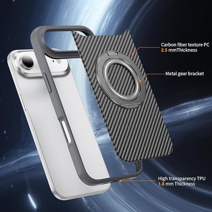 Mag-Stand Carbon Fiber Case for iPhone 17 Air, 360° Rotate Magnetic Stand, Compatible with MagSafe, 15FT Military Protection, Slim Shockproof Magnetic Kickstand Mag Phone Case for Men Women