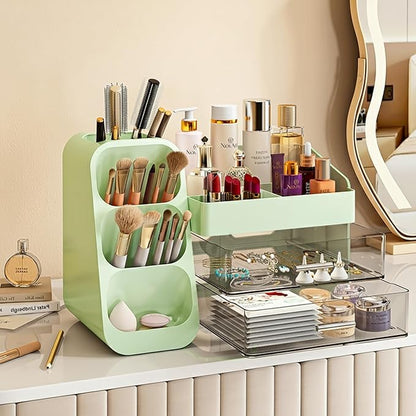Makeup Organizer with Drawers,Large Capacity Countertop Organizer for Vanity,Bathroom and Bedroom Desk Cosmetics Organizer,Easy To Storage Skincare,Brushes,Lotions,Lipstick (Green)