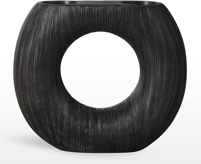 Torre & Tagus Black Donut Vase for Flowers - 9 Inch Tall Textured Vases for Centerpieces with 2 Openings, Sculptures Home Decor & Abstract Sculptures Home Decor for Shelf Decor Aesthetic (Alma)