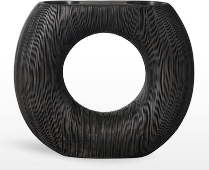 Torre & Tagus Black Donut Vase for Flowers - 9 Inch Tall Textured Vases for Centerpieces with 2 Openings, Sculptures Home Decor & Abstract Sculptures Home Decor for Shelf Decor Aesthetic (Alma)