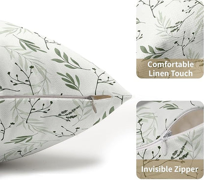 Sage Green Spring Pillow Covers 12x20 Set of 2 Leaves Throw Pillow Covers Neutral Pillowcase Linen Decoration Farmhouse Soft Decorative Plants Vintage Cushion Case Couch for Indoor Outdoor Home Decor