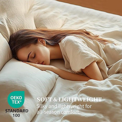 MEISHANG 100% French Pure Linen Sheets Queen Size - Extra Deep Pocket Sheet Set, Soft Durable Flax Linen, Anti-Tear Breathable & Oeko-Tex Certified 18-24 Deep Pocket,All Season(White)