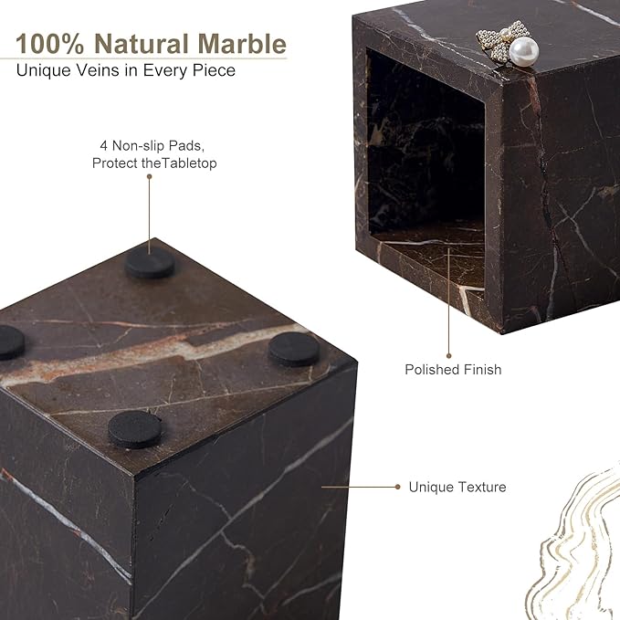 Real Natural Travertine Marble Toothbrush Holder & Pen Holder & Makeup Brush Holder & Utensil Holder, Genuine Stone Rectangular Bathroom Tumbler Cup, Durable Office & Home Countertop Organizer