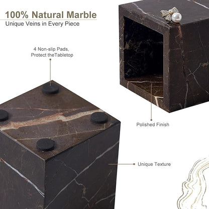 Real Natural Travertine Marble Toothbrush Holder & Pen Holder & Makeup Brush Holder & Utensil Holder, Genuine Stone Rectangular Bathroom Tumbler Cup, Durable Office & Home Countertop Organizer