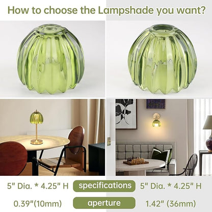 Tulip Lamp Shades Replacement, 5" Dia. * 4.25" H，0.394” Top Hole Green Glass Sconce Shade Heavy and Thick for Table Lamp, 2 Pack