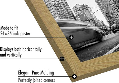 Americanflat 24x36 Poster Frame with Polished Plexiglass - Wide Picture Frames Made of Engineered Wood for Vertical or Horizontal Wall Display - Epic Collection - Pine