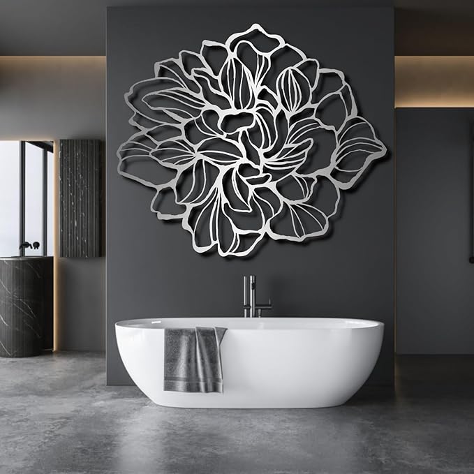 Metal Flowers Wall Decor, Metal Flower Wall Art, Minimalist Flower Line Wall Decor, Wall Art for Living Room, Bathroom, Bedroom, Housewarming Gift, Gift for Her (33"W x 28"H / 84 x 72 cm, gold)