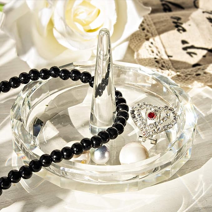 H&D HYALINE & DORA H&D Well-Crafted Crystal Glass Wedding Ring Holder Clear-round 2