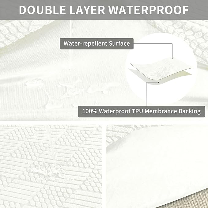 Easy-Going Waterproof Couch Cushion Covers for Couches and Sofas, Stretch Jacquard Sofa Seat Cover Replacement for Dogs, Pets & Kids, Durable Furniture Protector for Sofa Cushions, Ivory