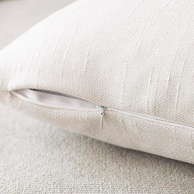 Foindtower Pack of 2 Textured Chenille Throw Decorative Pillow Covers Square Accent Solid Cushion Cover Cozy Neutral Farmhouse Pillow Case for Couch Sofa Bedroom Living Room 26x26 Inch, Ivory White