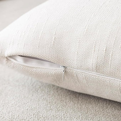 Foindtower Pack of 2 Textured Chenille Throw Decorative Pillow Covers Square Accent Solid Cushion Cover Cozy Neutral Farmhouse Pillow Case for Couch Sofa Bedroom Living Room 16x16 Inch, Ivory White