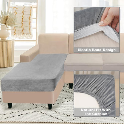 NAISI Sectional Couch Cover 1 Piece Velvet Separate Chaise Lounge Cover Soft Stretch Sofa Slipcovers for Left/Right Chaise Sectional Couch(Chaise Lounge,Light Grey)