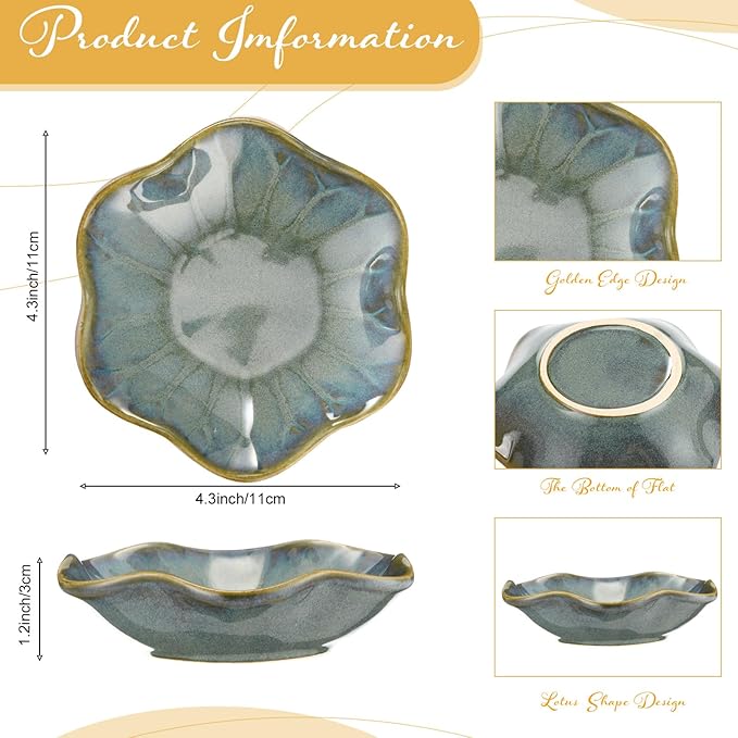 8 Pcs Ceramic Trinket Dish Lotus Leaf Jewelry Tray Small Ring Dish for Earrings, Rings, Jewelry Holder, Key Bowl(Dark Green)