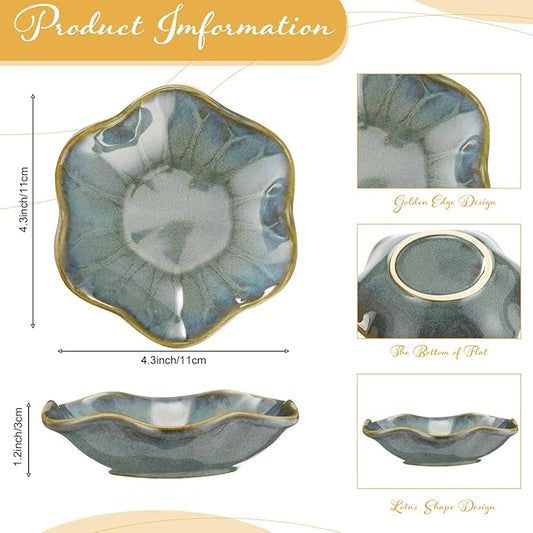8 Pcs Ceramic Trinket Dish Lotus Leaf Jewelry Tray Small Ring Dish for Earrings, Rings, Jewelry Holder, Key Bowl(Dark Green)