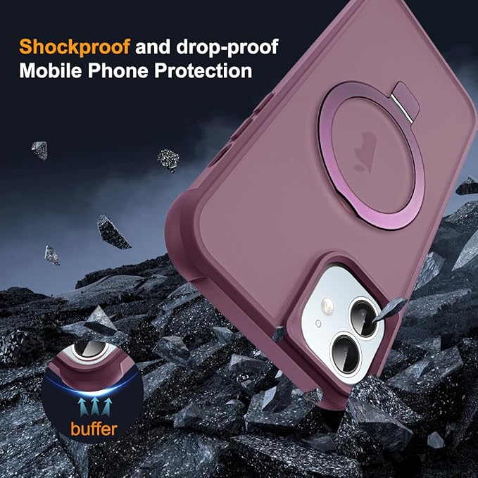 Compatible with iPhone 11 Case with Invisible Magnetic O-Ring Stand Military-Grade Translucent Case for iPhone 11 6.1" [Compatible with Mag-Safe][Great Grip Feeling], Wine Red