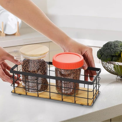 Set of 2 Small Wire Baskets, Narrow Black Metal Storage Bins for Bathroom Counter & Kitchen, Farmhouse Rustic Organizer Trays for Pantry, Office, RV, Countertop Decoration