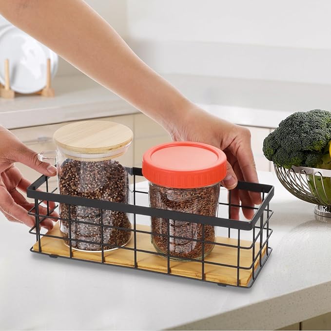 2 Pack Small Wire Baskets, Narrow Rustic Storage Bin for Bathroom Counter, Farmhouse RectangleOrganizer Tray for Kitchen Countertop, Pantry, RV, Office Decorative