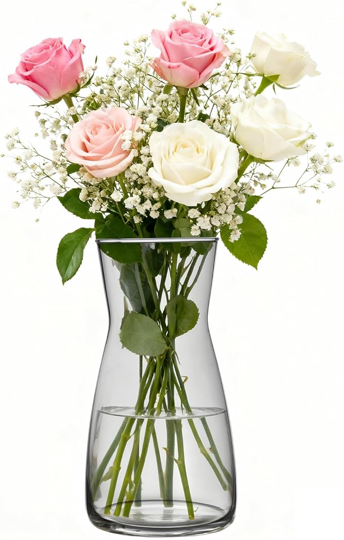Modern Clear Glass Vase for Centerpiece Table Home Indoor Desk Decor, Decorative Flower Vases for Wedding Reception, Home Decor, Housewarming Gift (Gray)