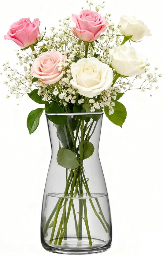Modern Clear Glass Vase for Centerpiece Table Home Indoor Desk Decor, Decorative Flower Vases for Wedding Reception, Home Decor, Housewarming Gift (Gray)