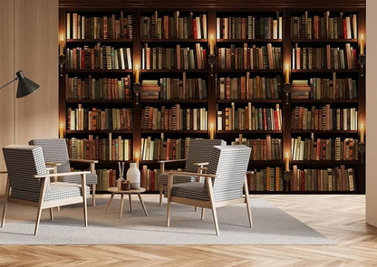 Bookshelf Wallpaper Mural Suitable for Living Room Office（Not Peel and Stick）