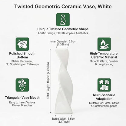 Bud Vase Small Ceramic Bud Vase Single Flower Stem Vase for Modern Home Decor for Centerpieces Twist Minimalism Style Vase Home Decorative Floral Centerpiece for Wedding and Office (White)