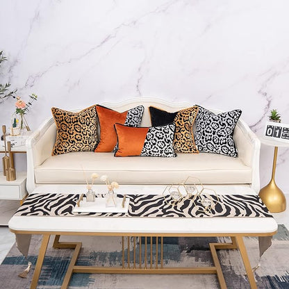 Yangest Black and Gold Rectangle Pillow Cover Cut Velvet Leopard Print Cushion Cover Luxury Modern Pillowcover for Couch Living Room Bedroom,12x20 Inch