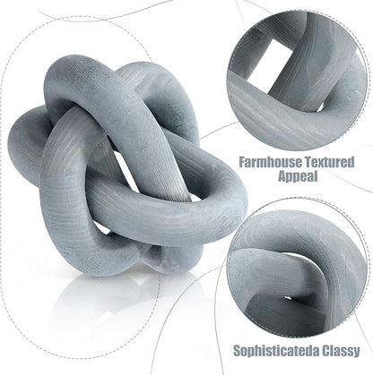 3 Pack Wooden Knot Decorations 3 Color Set Coordinated Boho Nautical Home Decor for Shelf, Wall, Tabletop, Sizes 3.94", 4.72", 5.91"(Gradient Blue)