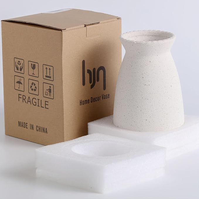 hjn White Flower Vase- Ceramic Vase for Decor, White vase for Flowers, Modern Vases for Living Room/Home Decor Accents/Entryway/Mantel/Bookshel-Frosted White