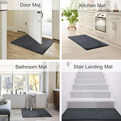 PURE ERA Carpet Stair Tread Landing Mat Area Rug Ultra Plush Shag Soft Non Slip Skid Resistant Tape Free Indoor Doormat Washable Reusable Dark Gay 2' X 3'