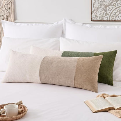 Kevin Textile 14x36 Inch Long Lumbar Cover 1 Pack Three-Colour Patchwork Soft Textured Waterproof Rectangle Cushion Elegant Accent Pillows for Couch Sofa Chair Bed Home Decor Indoor Outdoor Green