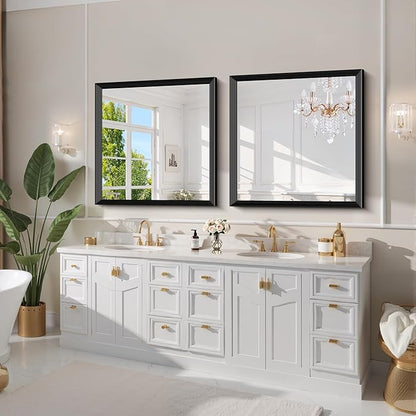 Black Bathroom Mirror 36 x 36 Inch Rectangle Wave Beveled Frame for Wall Bathroom Vanity Mirror for Over Sink, Tempered Glass,for Entryway Hangs, Bathroom Living Room Horizontal or Vertical