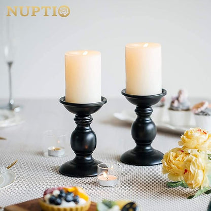 2 Pcs Black Pillar Candle Holders, Most Ideal for 3" Pillar Candles, Gifts for Wedding, Party, Home, Spa, Reiki, Votive Candle (2 x S)