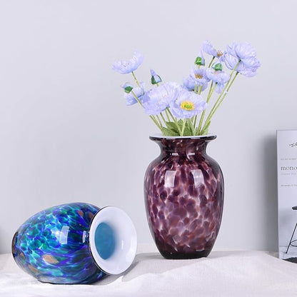 Hand Blown Glass vase, Purple Wide Mouth Glass Large vase for Home Decoration Bouquet, Suitable for Office Living Room TV Stand Kitchen Dining Table Centerpiece Bookshelf entryway Desktop Decoration.