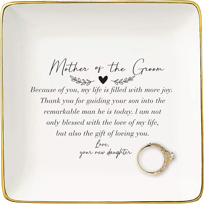 Mother Of the Groom Gifts from Bride,Bridal Shower Gifts for Mother-In-Law Appreciation,Wedding Present-Thank You Presents for New Mom-Because Of You-Jewelry Tray Trinket Holder Ring Dish