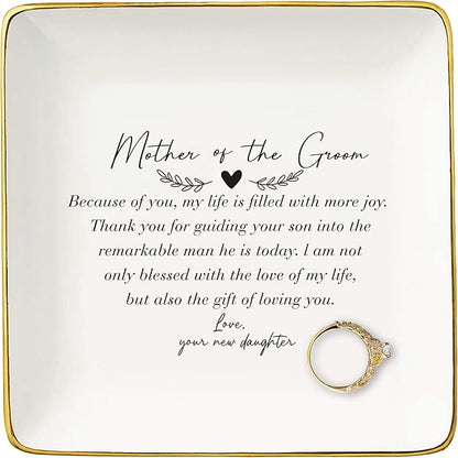 Mother Of the Groom Gifts from Bride,Bridal Shower Gifts for Mother-In-Law Appreciation,Wedding Present-Thank You Presents for New Mom-Because Of You-Jewelry Tray Trinket Holder Ring Dish