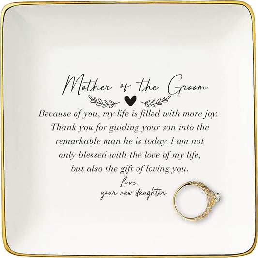 Mother Of the Groom Gifts from Bride,Bridal Shower Gifts for Mother-In-Law Appreciation,Wedding Present-Thank You Presents for New Mom-Because Of You-Jewelry Tray Trinket Holder Ring Dish