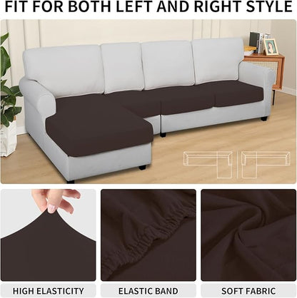 Easy-Going 100% Waterproof 4 Pieces Couch Cushion Covers for Sectional Sofa Left/Right L Shape Chaise Lounge Sofa Seat slipcover Anti-Slip Sofa Cover (3 Seater + 1 Chaise, Chocolate