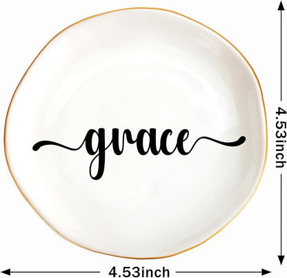 JoycuFF Grace Personalized Name Ceramic Jewelry Tray, Mothers Day Christmas Anniversary Engagement Birthday Gifts for Women Couples, Trinket Dish for Rings Earrings Necklaces Bracelets Keys