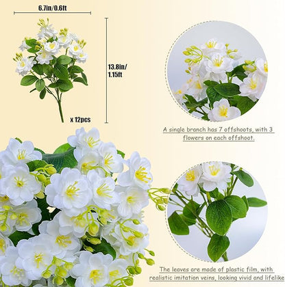 alyptus Artificial Flowers for Outdoors,12 Bundles UV Resistant Spring Fake Flowers for Porch, Patio & Home Decor – Realistic Outdoor Faux Plants with Lasting Color - White