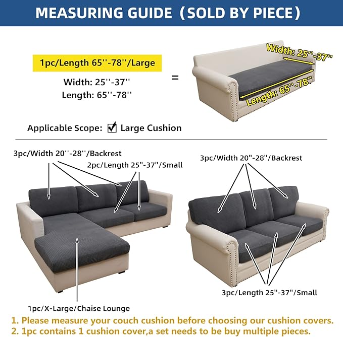 Eismodra Couch Covers for 3 Cushion Couch Sofa Magic Stretch Sofa Slipcover for Dogs Pet L Shape 2 Seat Replacement Furniture Protector,Dark Gray Length 65-78 inches(Only 1 Piece)