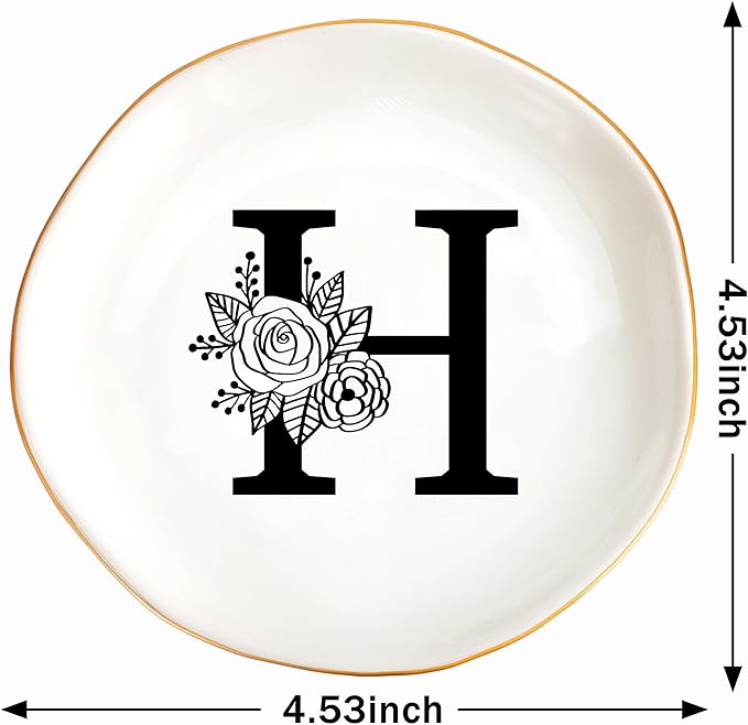 JoycuFF Initial H Ceramic Jewelry Tray, Bridesmaid Bride Gifts, Mothers Day Christmas Anniversary Engagement Birthday Gifts for Women Couples, Trinket Dish for Rings Earrings Necklaces Bracelets Keys