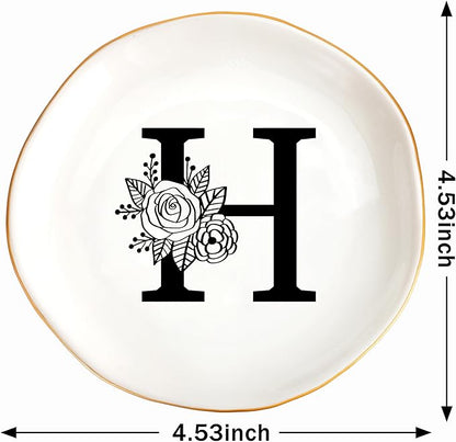 JoycuFF Initial H Ceramic Jewelry Tray, Bridesmaid Bride Gifts, Mothers Day Christmas Anniversary Engagement Birthday Gifts for Women Couples, Trinket Dish for Rings Earrings Necklaces Bracelets Keys