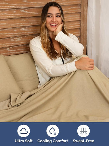 Extra Deep King Sheet Set - 6 Piece Breathable and Cooling Sheets - Hotel Luxury Bed Sheets Set - Easy Fit - Soft, Wrinkle Free and Comfy Sheets Set - Heathered Tan Sheet Set with Extra Deep Pockets
