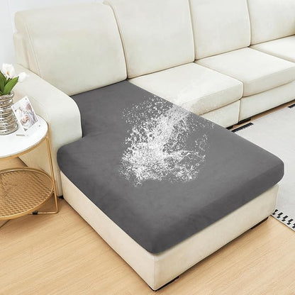 NAISI Waterproof Couch Cushion Covers Thick Velvet Fabric Washable Sofa Slipcovers 1 Piece Individual Sectional Couch Covers with Elastic Bottom(1 PC for Chaise Lounge,Grey)