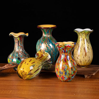 KAMMAK Colored Glass Vase, Beautiful Hand Blown Decorative Vase, Modern Art Vase for Flower Mantle Dining Table Centerpiece, Entryway Living Room Wedding Decoration, FH012