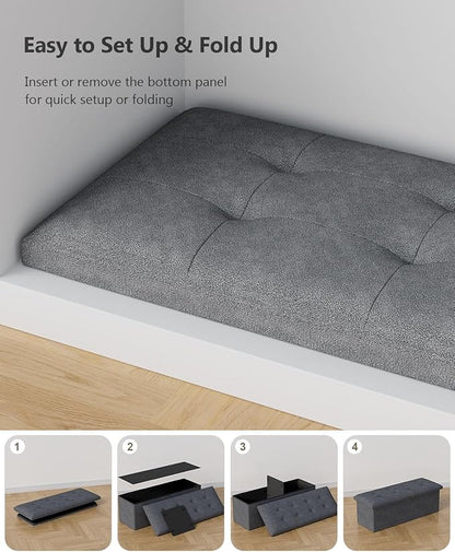Folding Storage Ottoman Bench, Multi-Functional Ottoman Foot Rest, End of Bed Bench, Storage Chest for Living Room, Bedroom, Hallway, Entryway, Holds Up to 600 lbs (Dark Gray, 43 Inches)