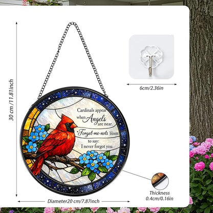 Rngmsi Cardinal Stained Glass Window Hanging, 7.8″ Sun Catchers Art Cardinal Decor Indoor Window, Decorative Suncatchers Hanging Ornaments Home Garden Gift for Housewarming Festival