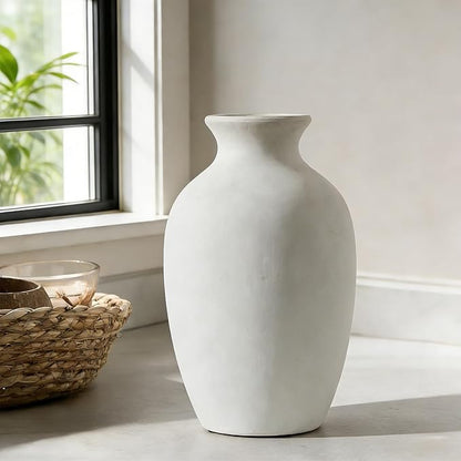 Large Ceramic Rustic Flower Vase, 10.43 Inch Tall Vintage Pottery Home Decor, Antique Farmhouse Terracotta Vase for Living Room, Shelf, Table, Mantel Decoration, Farmhouse - Off-White