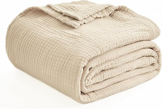 EMME Muslin Baby Blankets 100% Cotton 4-Layer Swaddle 40"x50" Lightweight Soft Breathable Light Tan for Toddler, Infant, Newborn, Boys and Girls All Season Gauze